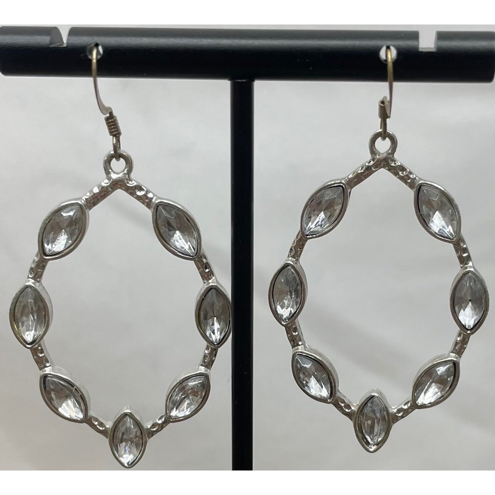 Silver Rhinestone Teardrop Earrings Statement Dangle Prom Wedding Costume